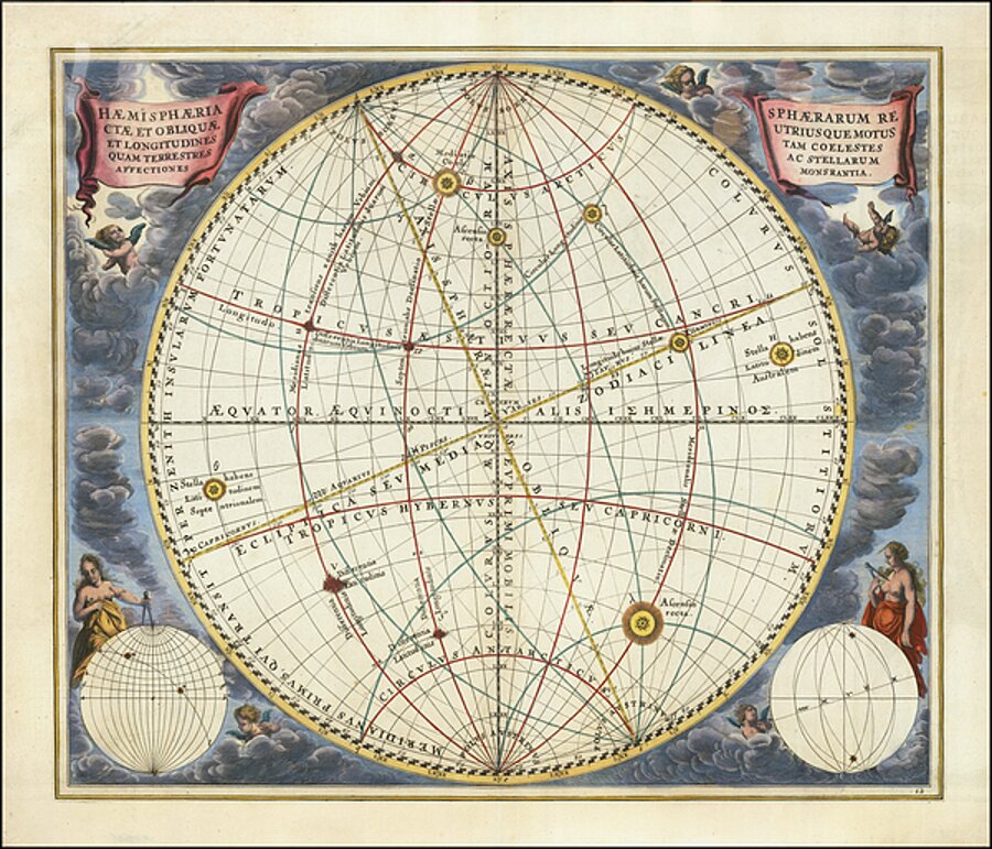 1660  Chart of celestial motions longitudes and star observations across latitudes.  by Posh Print