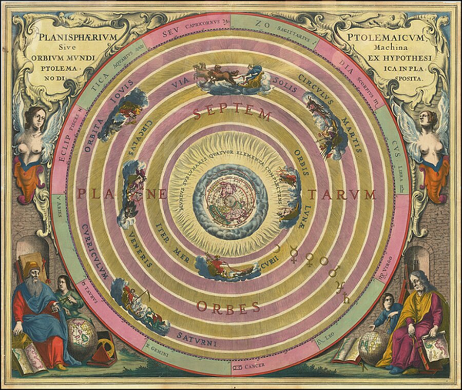 Ptolemaic Universe  c. 1660  Celestial chart depicting Ptolemys geocentric model with intricate planetary orbits. by Posh Print
