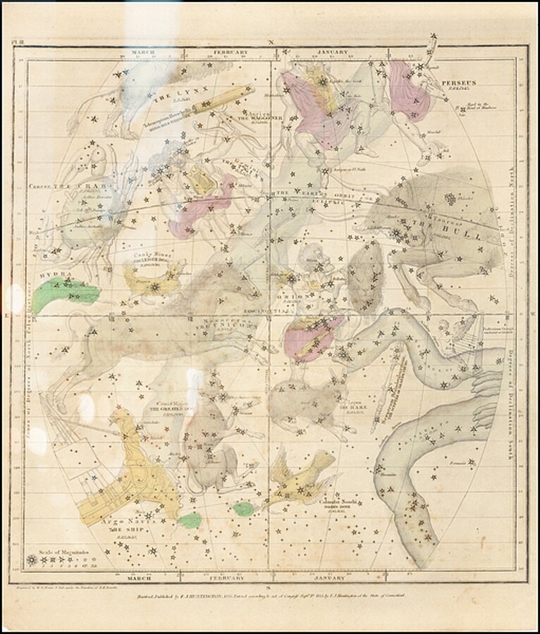 c. 1835  the winter constellations including Cancer Perseus Gemini Taurus Orion Canis Major Hydra Lynx and more by Posh Print