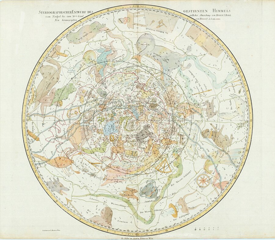 1787 Northern Celestial Hemisphere map constellations with mythological figures  by Posh Print