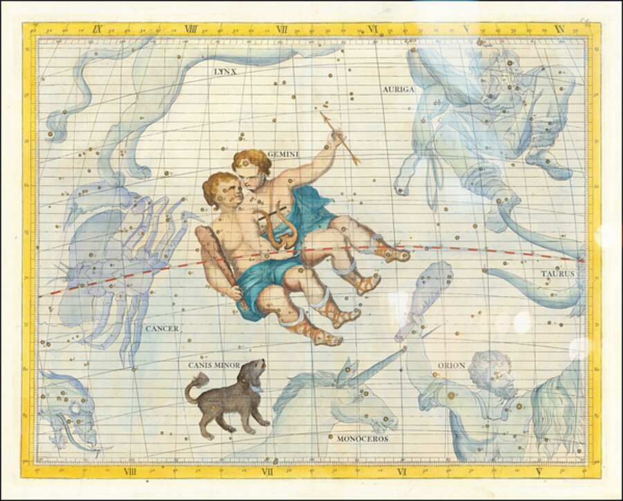  1728 celestial map of Gemini and Canis Minor. by Posh Print
