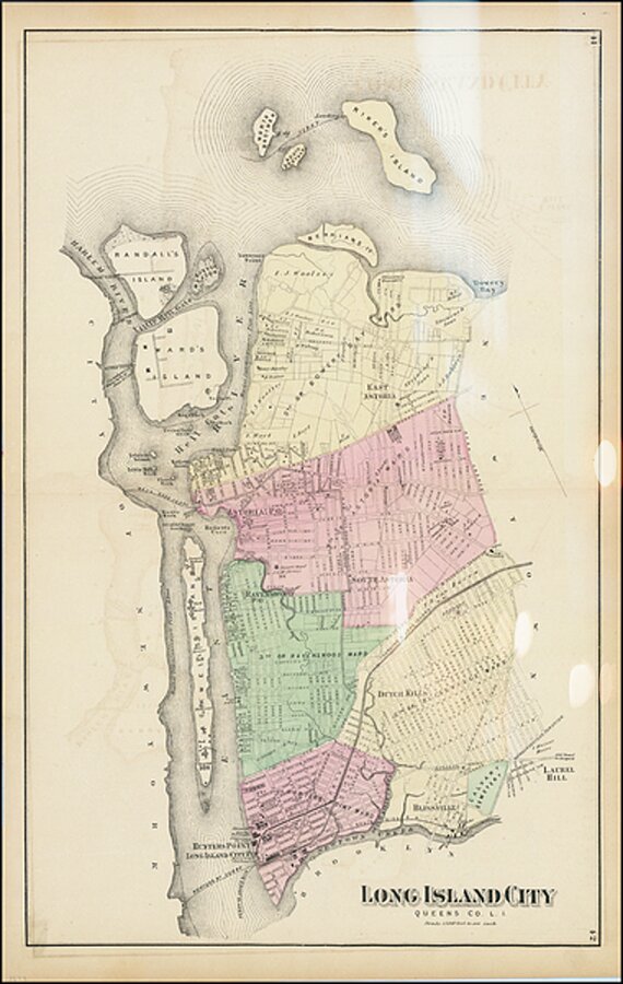 1873 map of Northwest Queens showing Long Island evolving waterfront from Hunters Point to Astoria by Posh Print