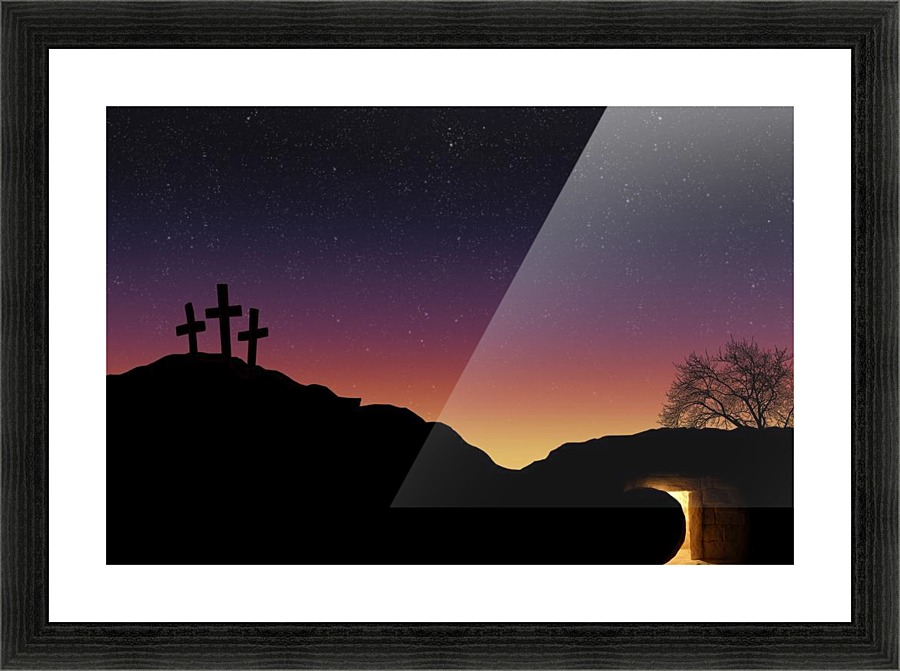 Empty Tomb And Three Crosses Picture Frame print