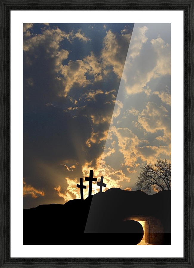 Empty Tomb And Three Crosses Picture Frame print