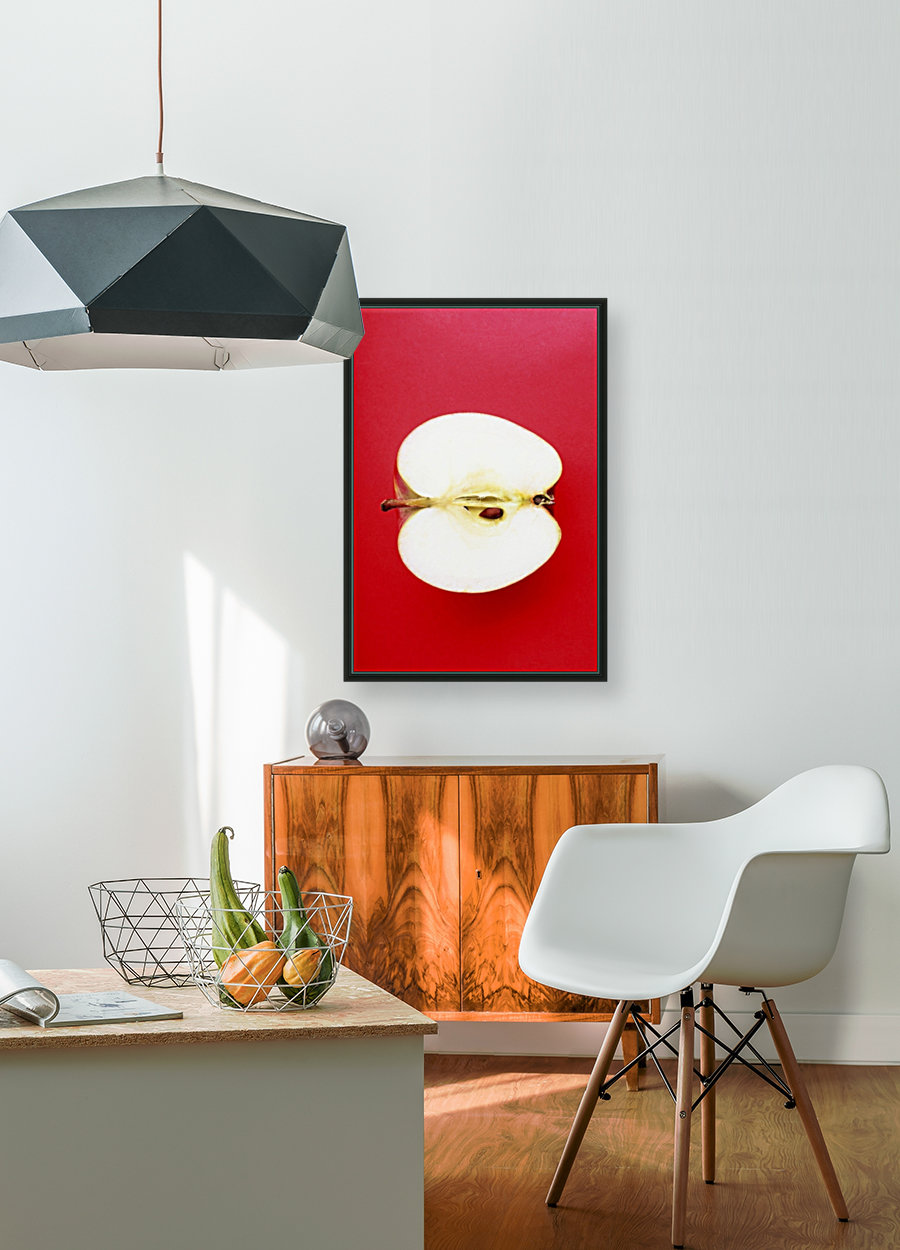 Half An Apple On Red Background Reproduction