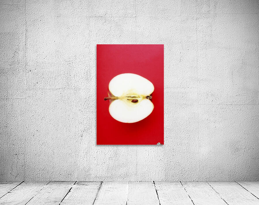 Half An Apple On Red Background Wall Preview