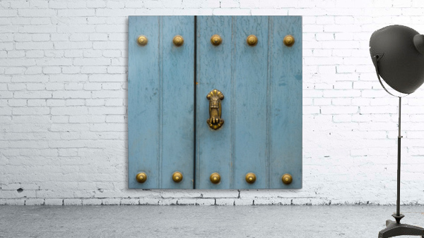 A Blue Door With Brass Decorative Knobs; Cusco, Peru Wall Preview