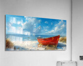 Red boat shore Acrylic Print