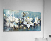 WHITE FLOWERS BUTTERFLY Impression acrylique