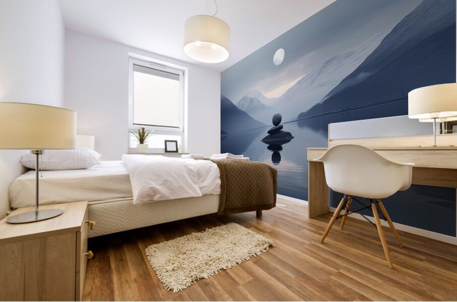 when the moon looks at the rock Mural print