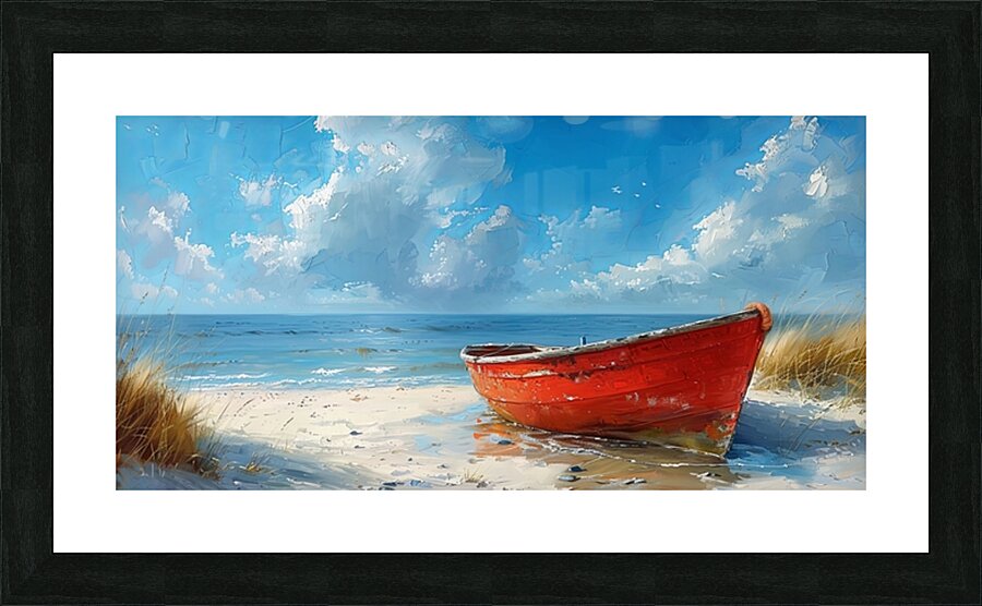 Red boat shore Picture Frame print