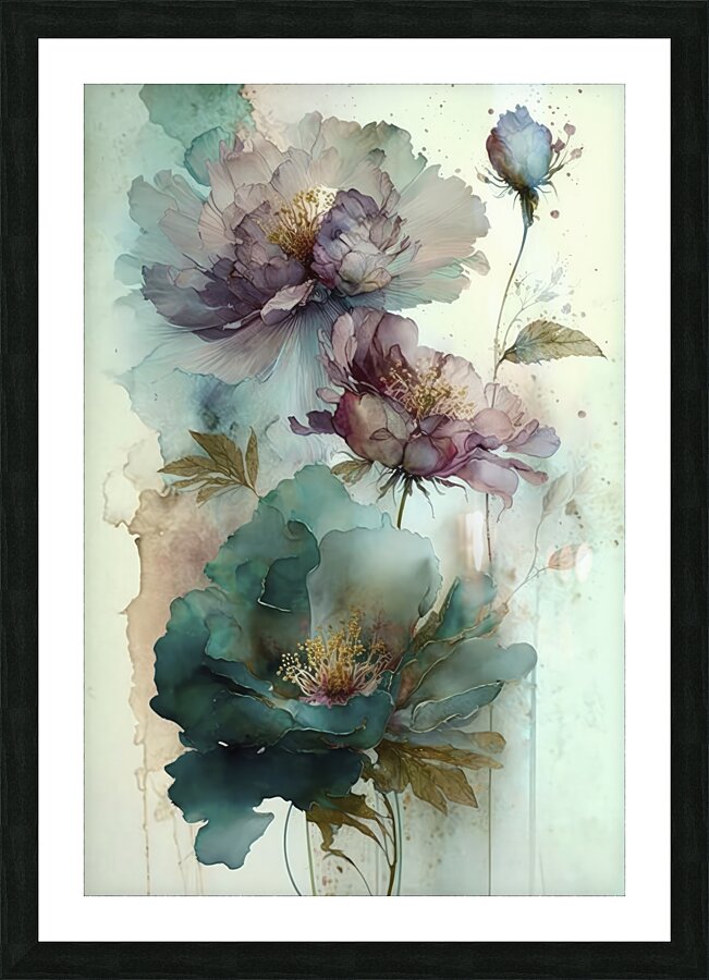 turquoise vintage flowers Picture Frame print