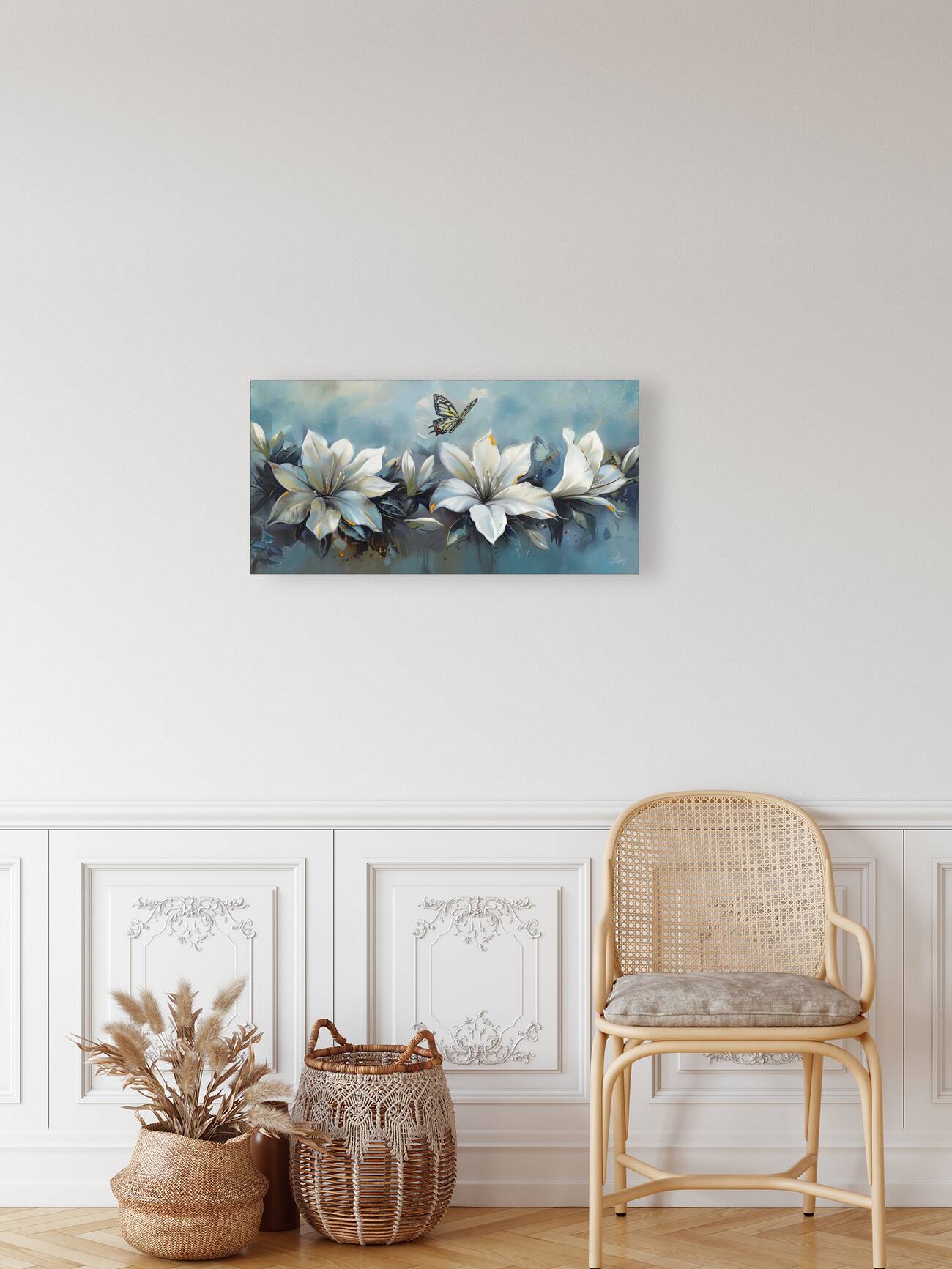 WHITE FLOWERS BUTTERFLY Reproduction