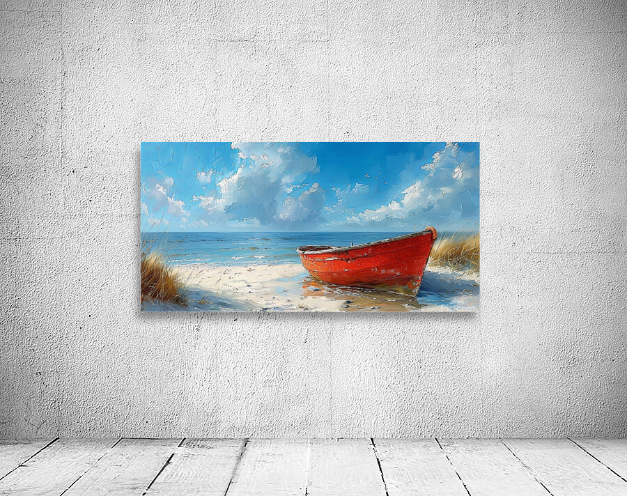 Red boat shore Wall Preview