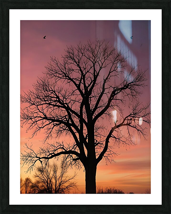 Silhouetted Serenity - Tree at Sunset Picture Frame print