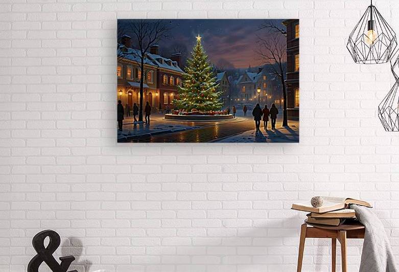 Twilight Festivities in the Snowy Village-wall art  by rihab bahammou