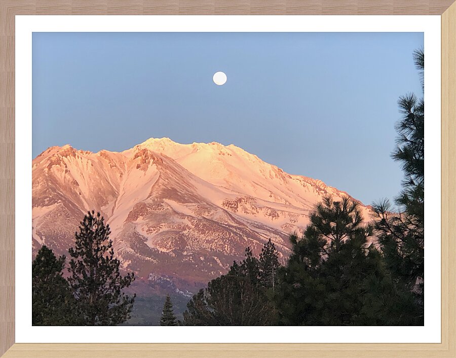 March Full Moon Over Mount Shasta Picture Frame print