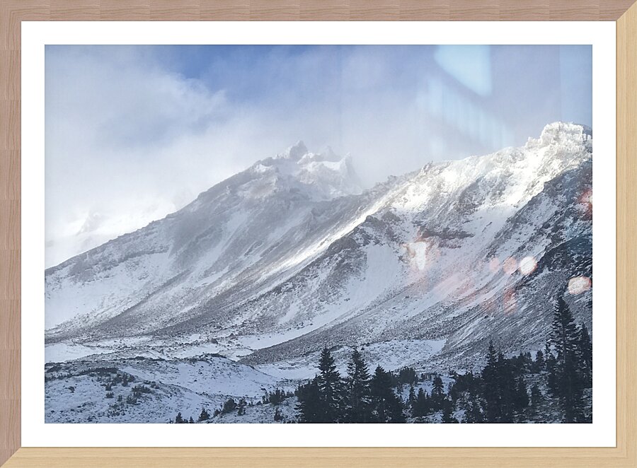 Mount Shasta First Snow with Blue Sky Picture Frame print