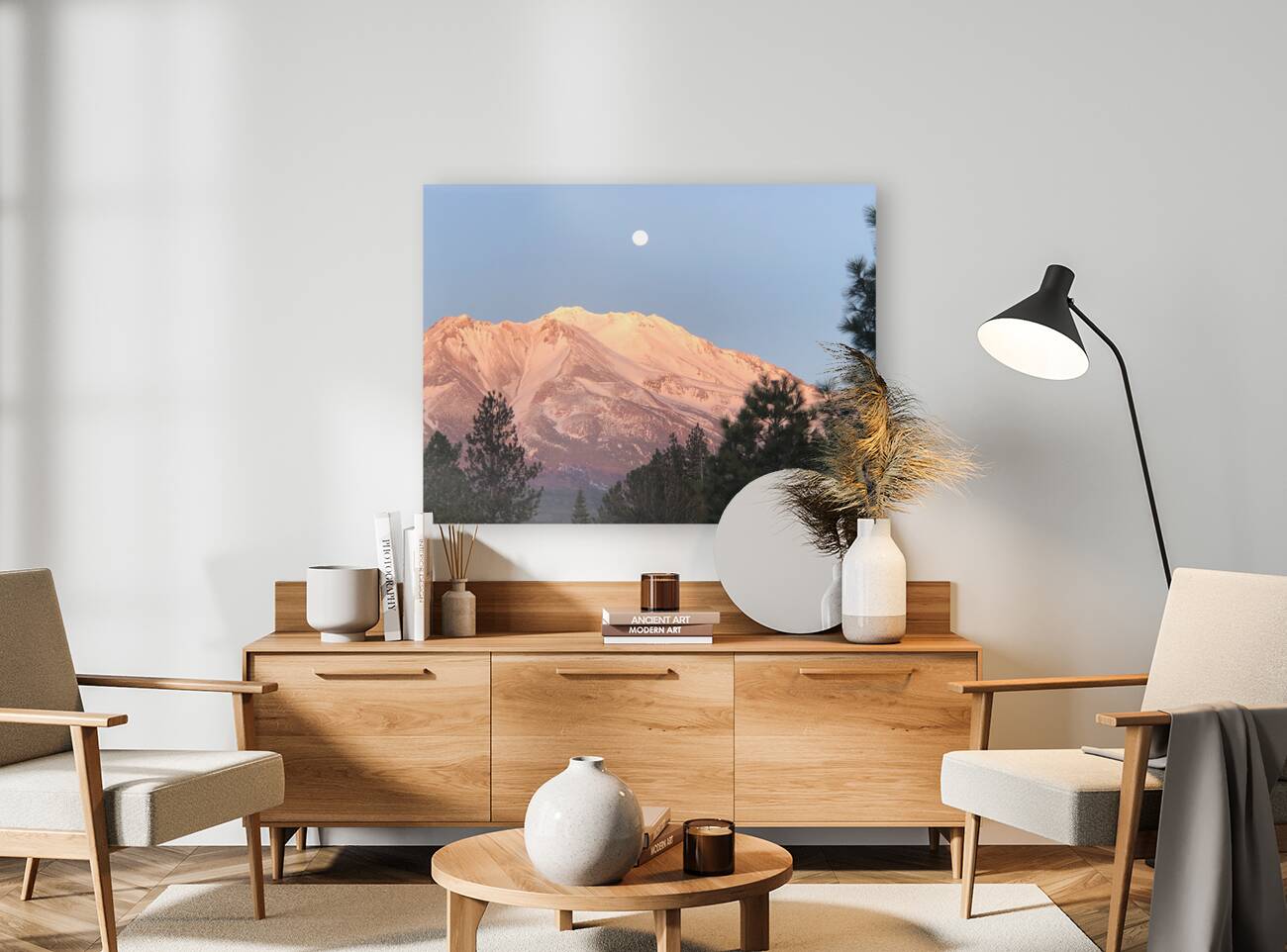 March Full Moon Over Mount Shasta Reproduction