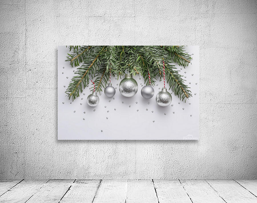 Christmas festive decoration in the form of a Christmas tree with silver toys Wall Preview