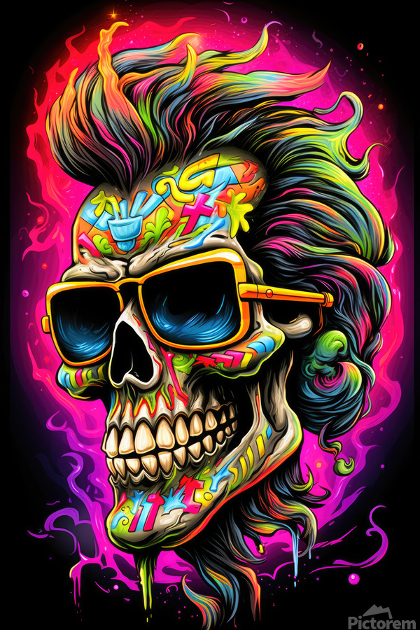 Cool Skull 02 Neon Colors by Matthias Hauser Wall Art