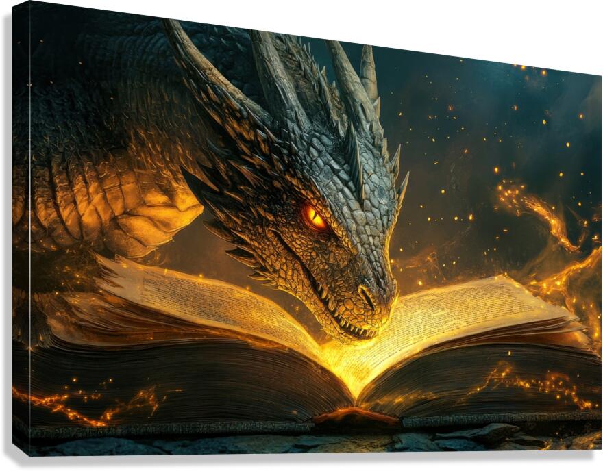Dragon reading a magic book 01 Canvas Print