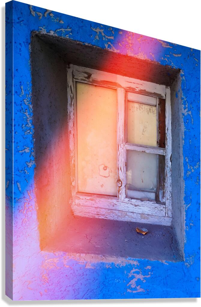 Rustic Window with Light Leak - Blue Wall Canvas Print