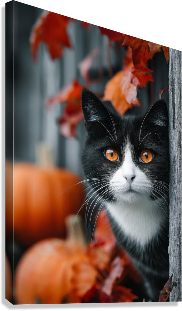 Tuxedo Cat with Autumn Pumpkins Canvas Print