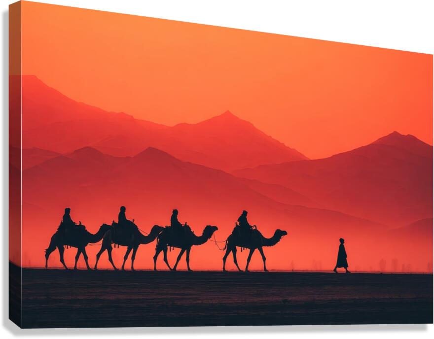 Camel Caravan at Sunset Canvas Print