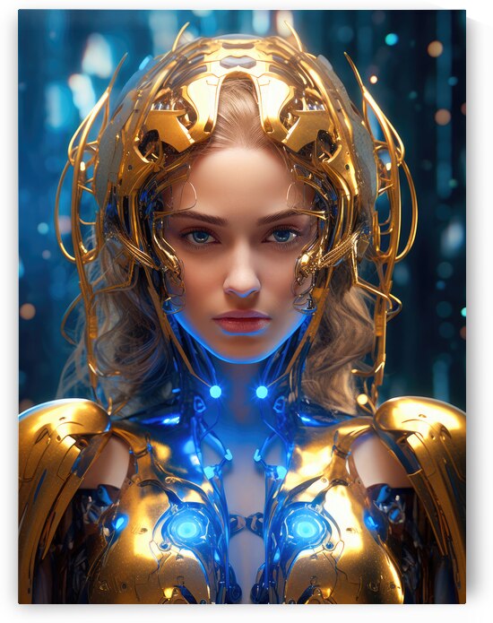 The Future of AI 50 Cyborg Gold and Blue by Matthias Hauser