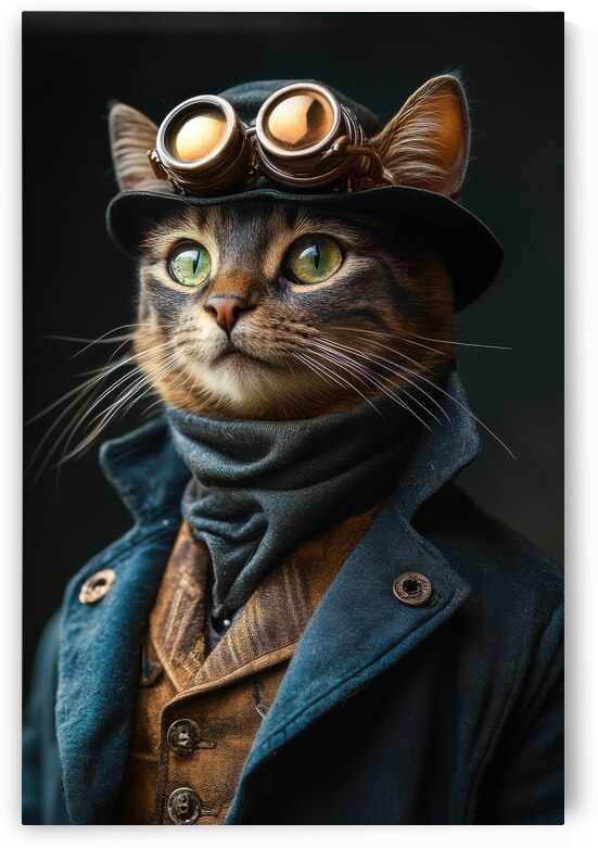 Steampunk Cat Portrait - Serious Feline by Matthias Hauser
