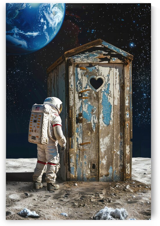 Astronaut and Outhouse on the Moon 01 by Matthias Hauser