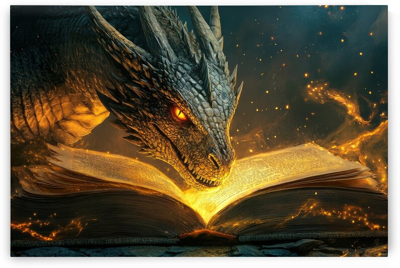 Dragon reading a magic book 01 by Matthias Hauser