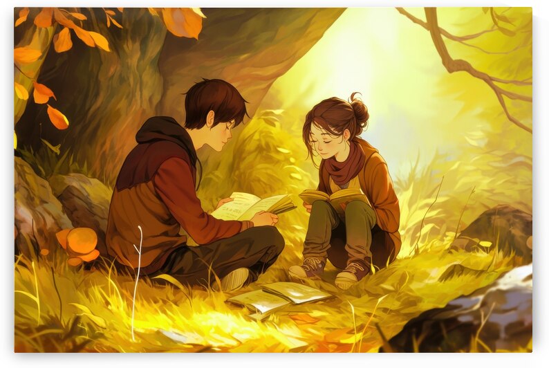 Friends reading in golden nature by Matthias Hauser