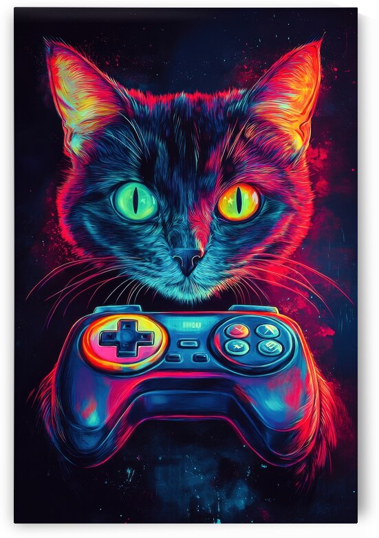 Neon Gamer Cat - Feline Gaming Enthusiast by Matthias Hauser
