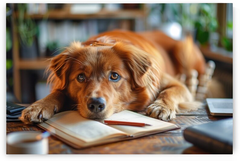 Cute Dog Tired from Studying by Matthias Hauser