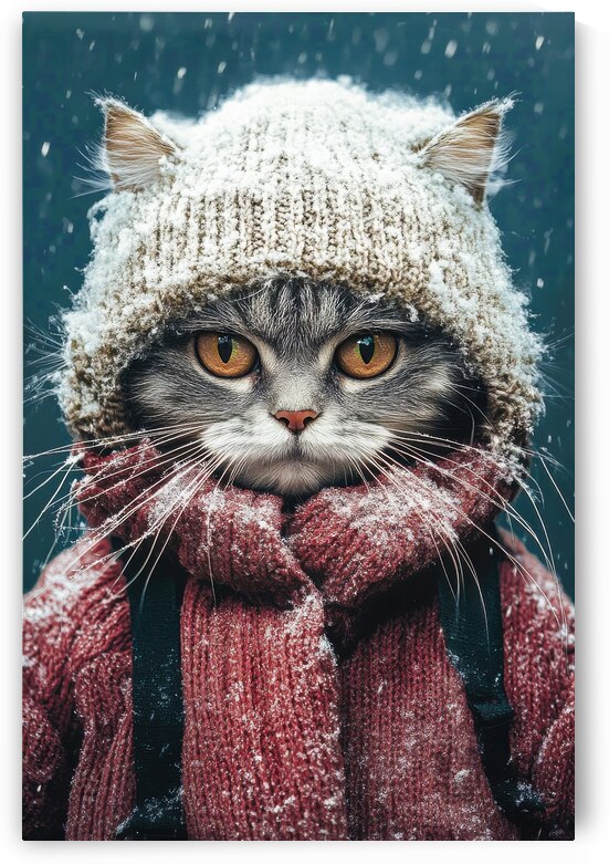 Cozy Winter Cat - Feline in Snowy Gear by Matthias Hauser