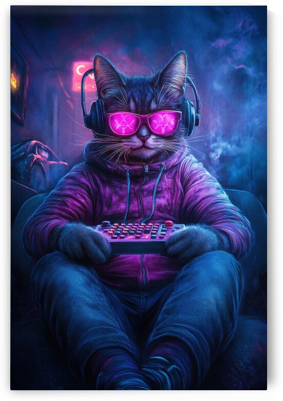 Neon Gamer Cat - The Coolest Player in the Room by Matthias Hauser