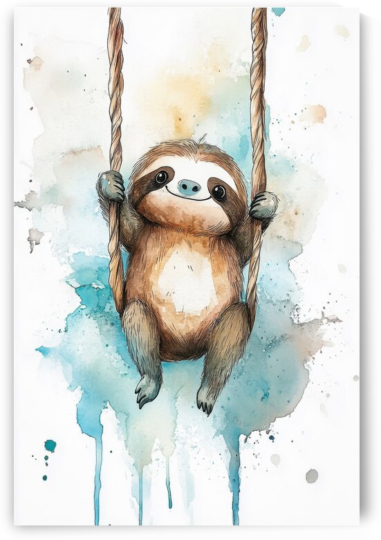 Swinging Serenity - Watercolor Sloth Bliss by Matthias Hauser