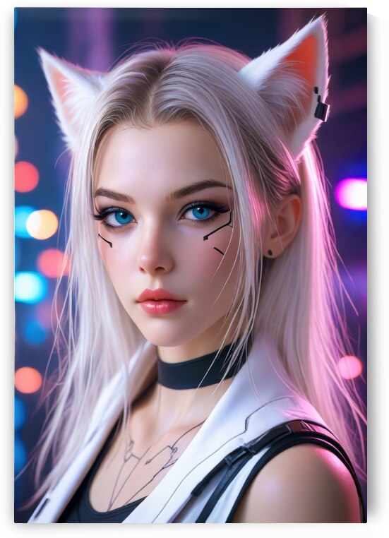Cyberpunk Cat Girl 03 Blue Eyes by Matthias Hauser