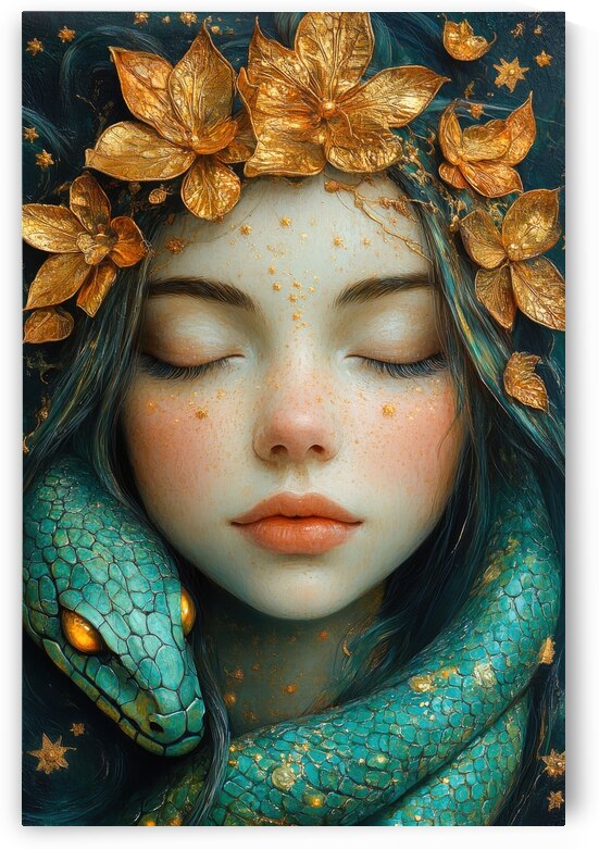 The Goddess and Her Serpent - Golden Serenity by Matthias Hauser