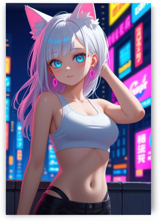 Cyberpunk Cat Girl 01 Neon Nights by Matthias Hauser