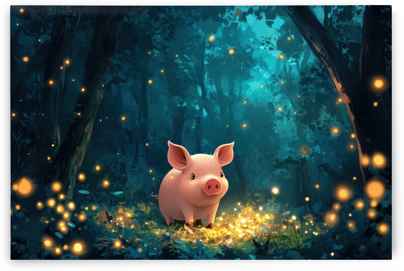 Piglet in a Magical Firefly Forest by Matthias Hauser