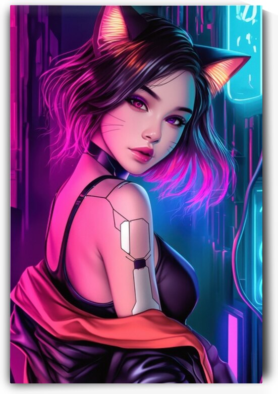 Neon Cat Woman - Cyberpunk Elegance by Matthias Hauser