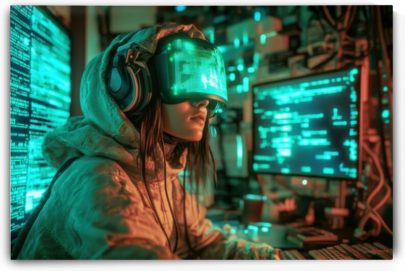 Neon Hacker - Cyberpunk Girl in a Digital World by Matthias Hauser