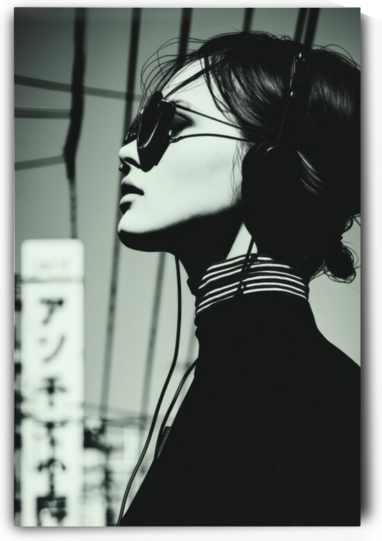 Urban Frequencies - Cyberpunk Woman in Monochrome by Matthias Hauser