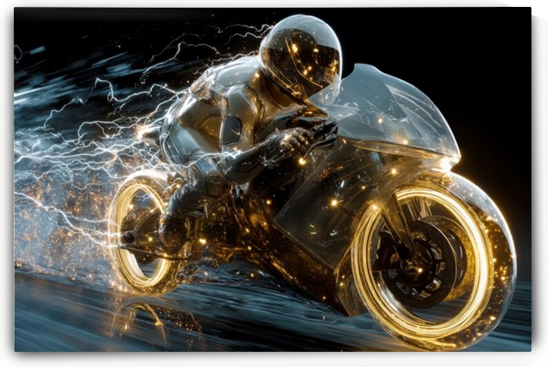 Golden Acceleration - Futuristic Motorcycle in Motion by Matthias Hauser
