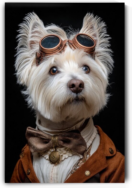 Cute Steampunk Westie with Bow Tie and Goggles by Matthias Hauser