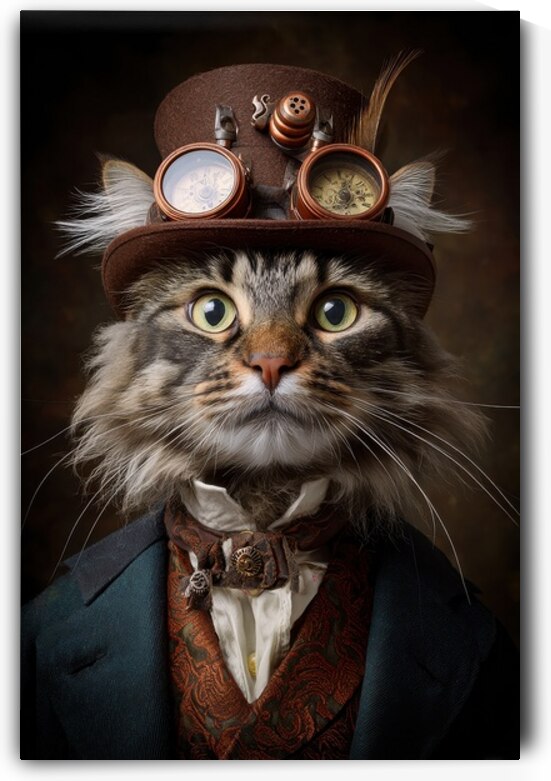Steampunk Cat Portrait - Victorian Style Feline by Matthias Hauser