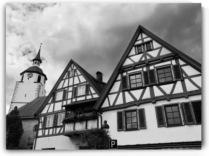 Waldenbuch Germany - Half-Timbered Houses and Church Tower by Matthias Hauser